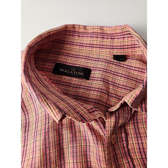 Bugatchi Uomo Mens XL Shirt Plaid Short Sleeve Button Front Pocket Collared - Picture 10 of 11
